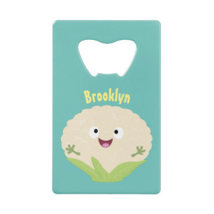 Cute happy cauliflower vegetable cartoon credit card bottle opener