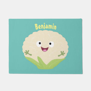 Cute happy cauliflower vegetable cartoon doormat