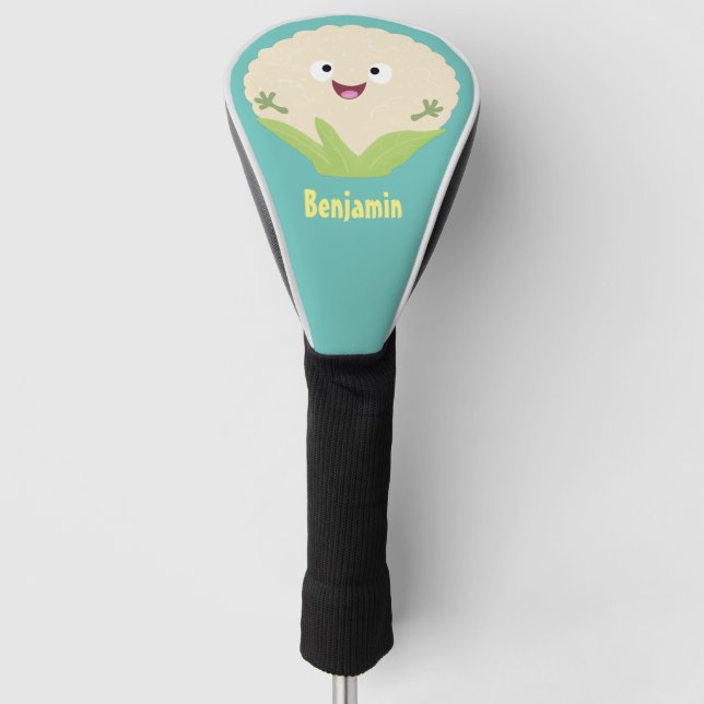 Cute happy cauliflower vegetable cartoon  golf head cover (Front)
