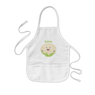 Cute happy cauliflower vegetable cartoon kids apron