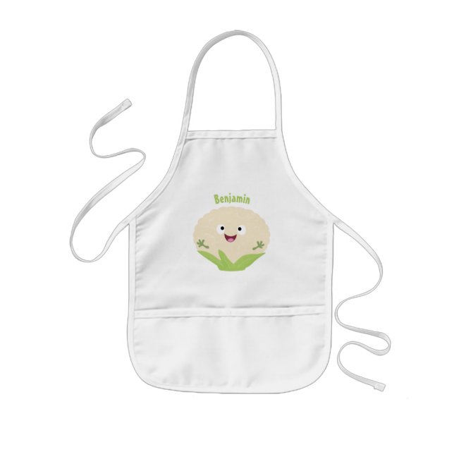 Cute happy cauliflower vegetable cartoon kids apron (Front)