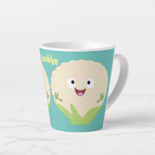Cute happy cauliflower vegetable cartoon latte mug