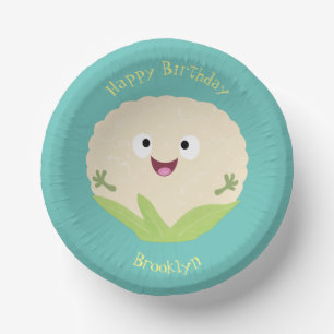 Cute happy cauliflower vegetable cartoon paper plate