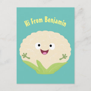 Cute happy cauliflower vegetable cartoon  postcard