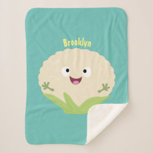 Cute happy cauliflower vegetable cartoon  sherpa blanket
