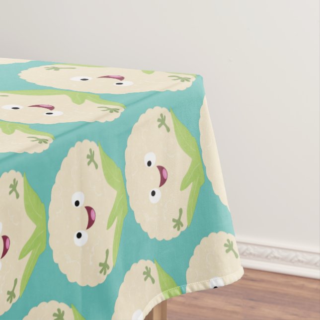 Cute happy cauliflower vegetable cartoon tablecloth (In Situ)