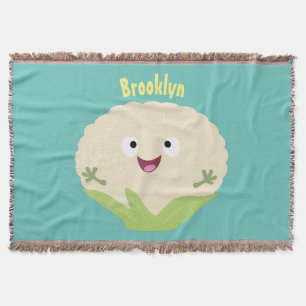 Cute happy cauliflower vegetable cartoon throw blanket