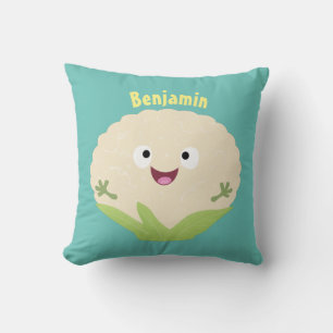 Cute happy cauliflower vegetable cartoon  throw pillow
