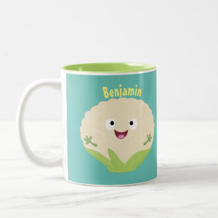 Cute happy cauliflower vegetable cartoon Two-Tone coffee mug