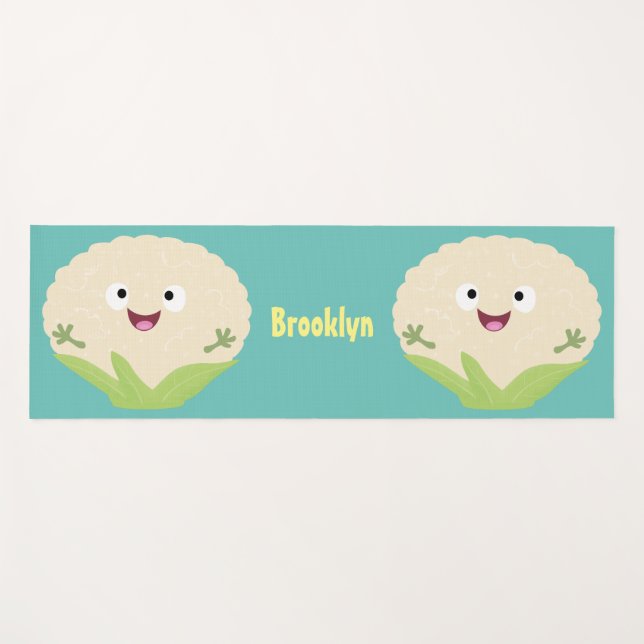 Cute happy cauliflower vegetable cartoon yoga mat (Front (Horizontal))