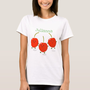 Cute happy cherries cartoon illustration T-Shirt