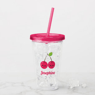 Cute Happy Cherries Monogram Acrylic Tumbler