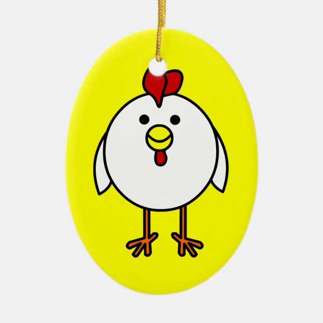 Cute Happy Chicken Customizable! Ceramic Ornament (Front)