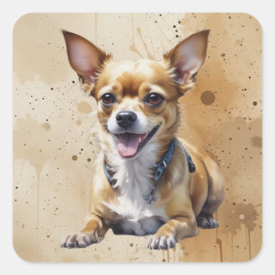 Cute Happy Chihuahua Dog Pet Animal Art Square Sticker