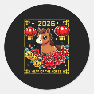 Cute Happy Chinese New Year Of The Hourse 2026 Lun Classic Round Sticker