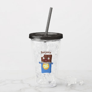 Cute happy chocolate candy bar cartoon character acrylic tumbler