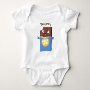 Cute happy chocolate candy bar cartoon character baby bodysuit