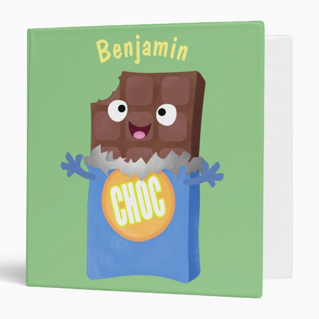 Cute happy chocolate candy bar cartoon character binder (Front/Inside)