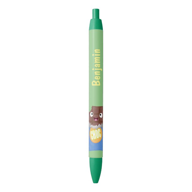 Cute happy chocolate candy bar cartoon character black ink pen (Front Vertical)