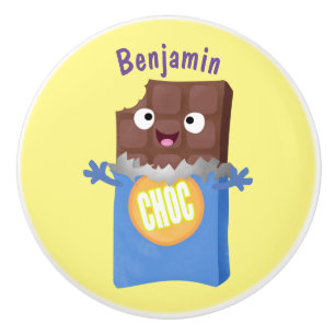 Cute happy chocolate candy bar cartoon character ceramic knob