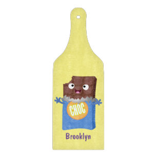 Cute happy chocolate candy bar cartoon character cutting board