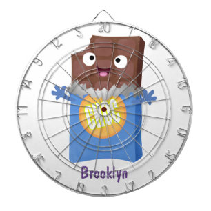 Cute happy chocolate candy bar cartoon character dartboard