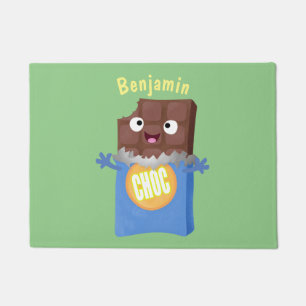 Cute happy chocolate candy bar cartoon character doormat