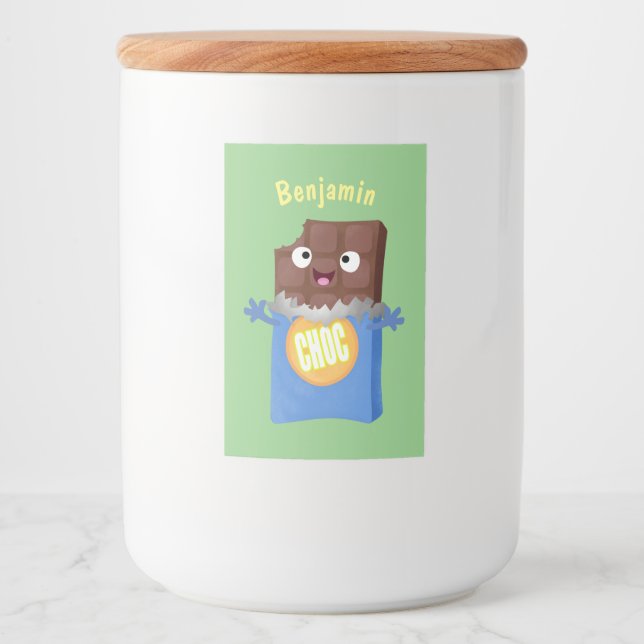 Cute happy chocolate candy bar cartoon character food label (Front)