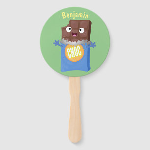 Cute happy chocolate candy bar cartoon character hand fan