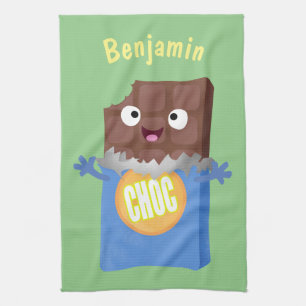 Cute happy chocolate candy bar cartoon character kitchen towel