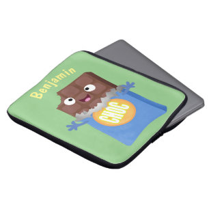 Cute happy chocolate candy bar cartoon character laptop sleeve