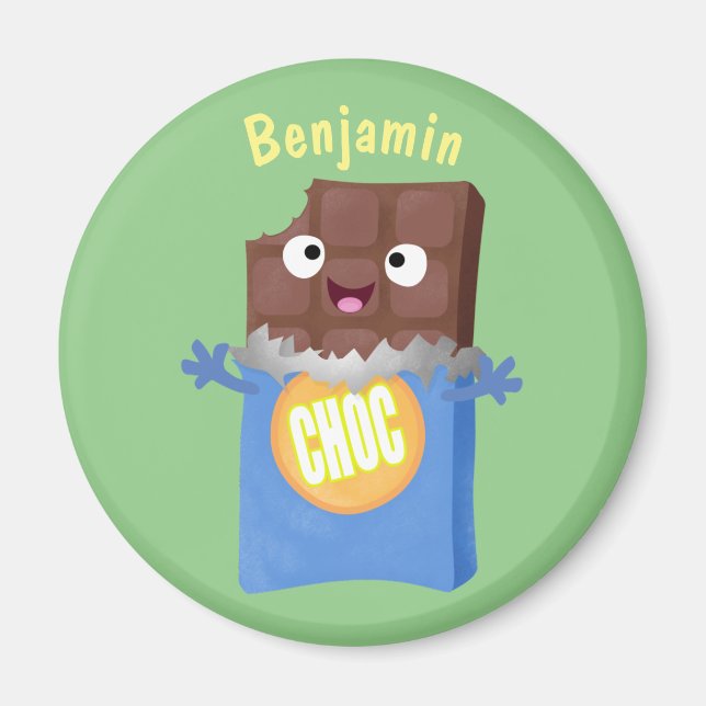 Cute happy chocolate candy bar cartoon character magnet (Front)