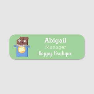 Cute happy chocolate candy bar cartoon character name tag