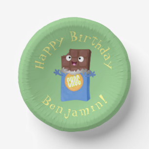Cute happy chocolate candy bar cartoon character paper plate