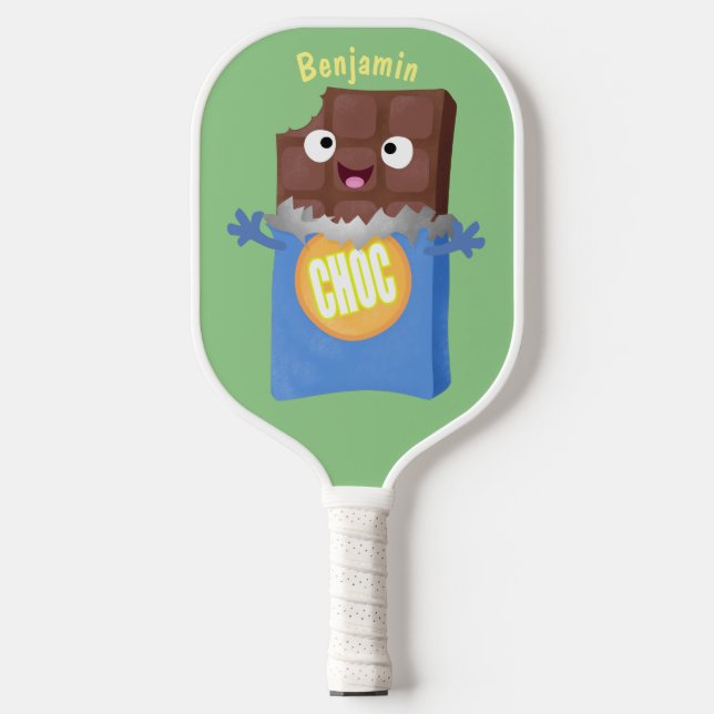 Cute happy chocolate candy bar cartoon character pickleball paddle (Front)