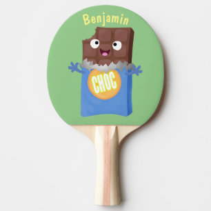 Cute happy chocolate candy bar cartoon character ping pong paddle