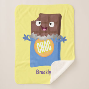 Cute happy chocolate candy bar cartoon character sherpa blanket