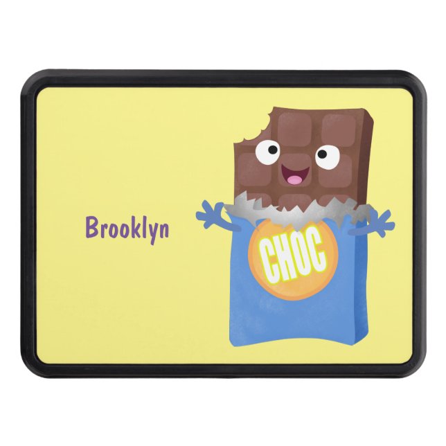 Cute happy chocolate candy bar cartoon character trailer hitch cover (Front)