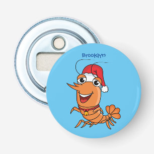 Cute happy Christmas shrimp cartoon illustration Bottle Opener