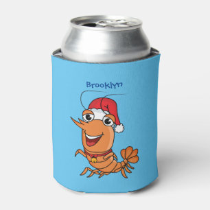 Cute happy Christmas shrimp cartoon illustration Can Cooler