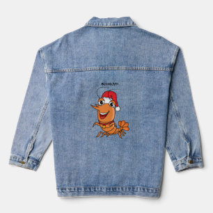 Cute happy Christmas shrimp cartoon illustration Denim Jacket