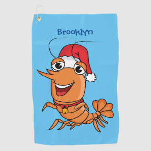 Cute happy Christmas shrimp cartoon illustration Golf Towel