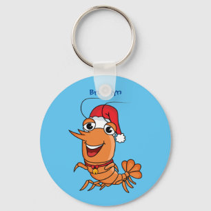 Cute happy Christmas shrimp cartoon illustration Keychain