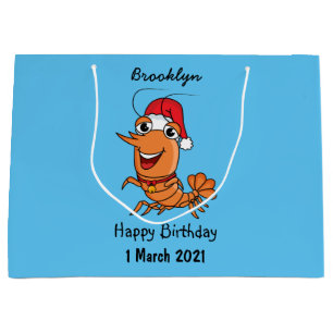 Cute happy Christmas shrimp cartoon illustration Large Gift Bag