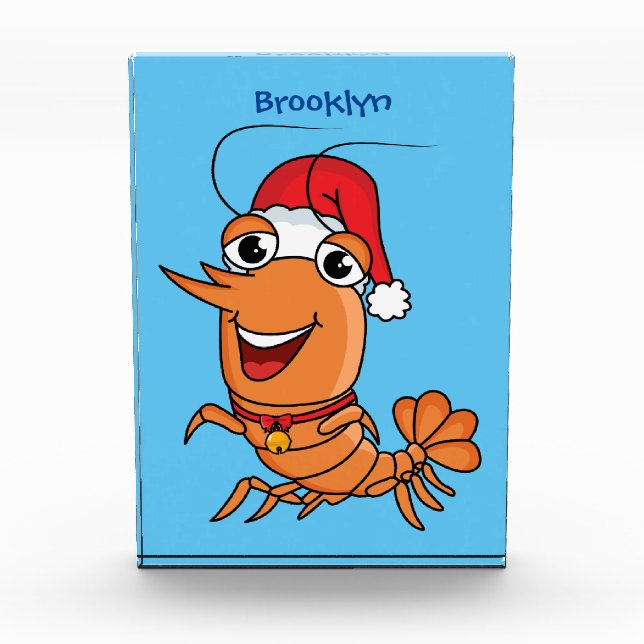 Cute happy Christmas shrimp cartoon illustration Photo Block (Front)