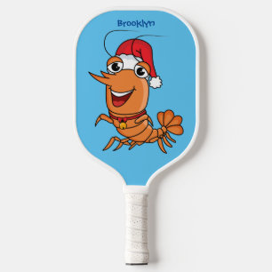 Cute happy Christmas shrimp cartoon illustration Pickleball Paddle