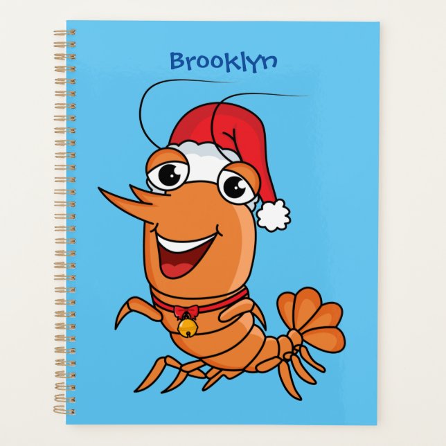 Cute happy Christmas shrimp cartoon illustration  Planner (Front)