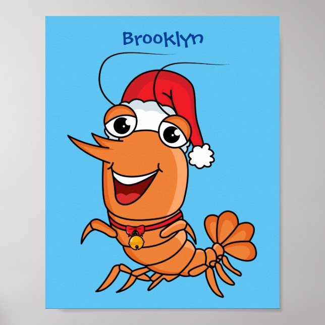 Cute happy Christmas shrimp cartoon illustration Poster (Front)