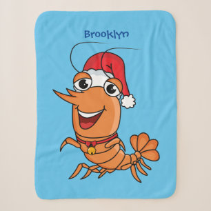 Cute happy Christmas shrimp cartoon illustration Sherpa Blanket