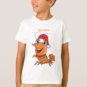 Cute happy Christmas shrimp cartoon illustration T-Shirt